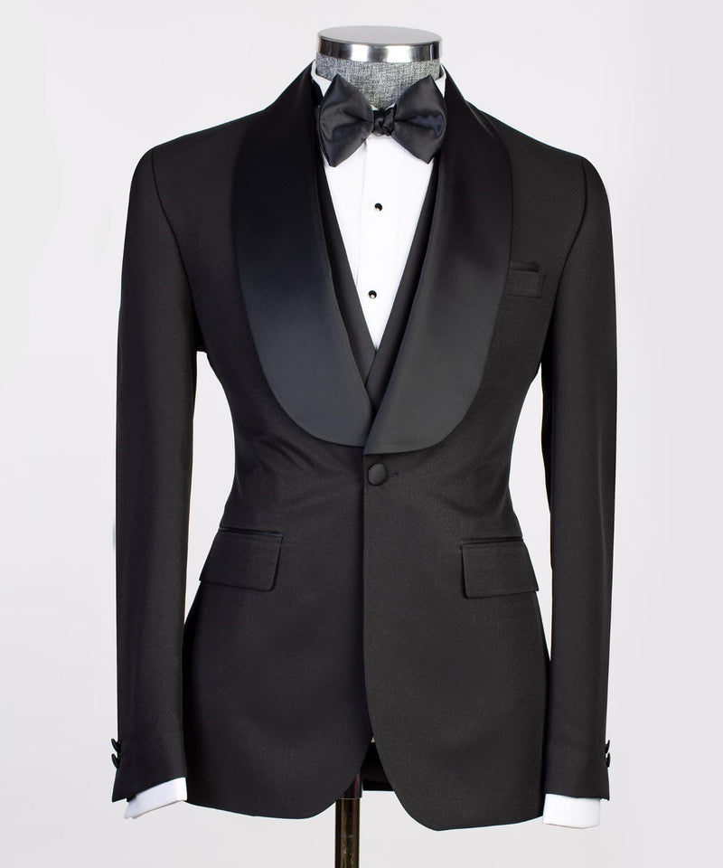 Black embellished Satin Shawl lapel Tuxedo Suit with Chinese buttons –  ROGUE NG